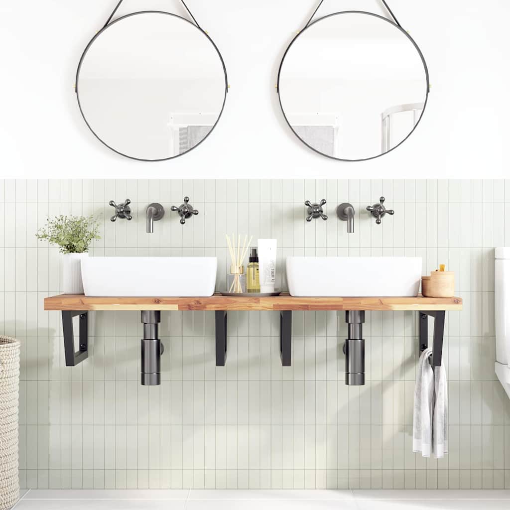 vidaXL Waschbeckenregal Wandmontage Stahl und Akazienholz
