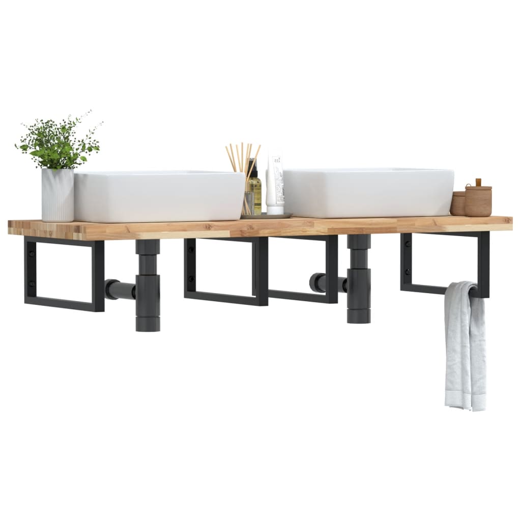 vidaXL Étagère de lavabo murale en acier et bois d'acacia