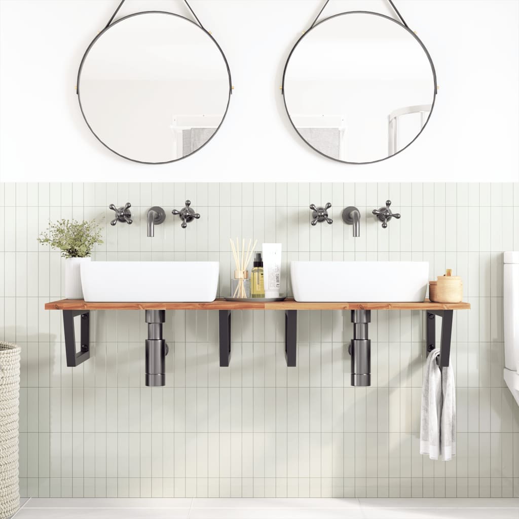vidaXL Waschbeckenregal Wandmontage Stahl und Akazienholz