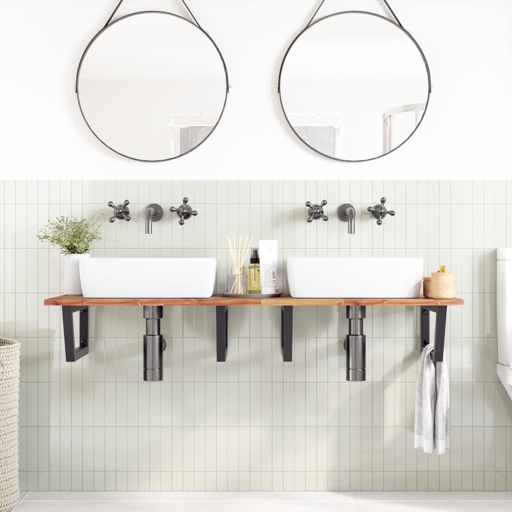 vidaXL Waschbeckenregal Wandmontage Stahl und Akazienholz