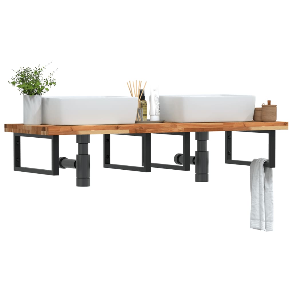 vidaXL Waschbeckenregal Wandmontage Stahl und Akazienholz
