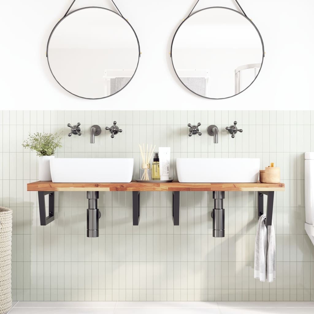 vidaXL Waschbeckenregal Wandmontage Stahl und Akazienholz