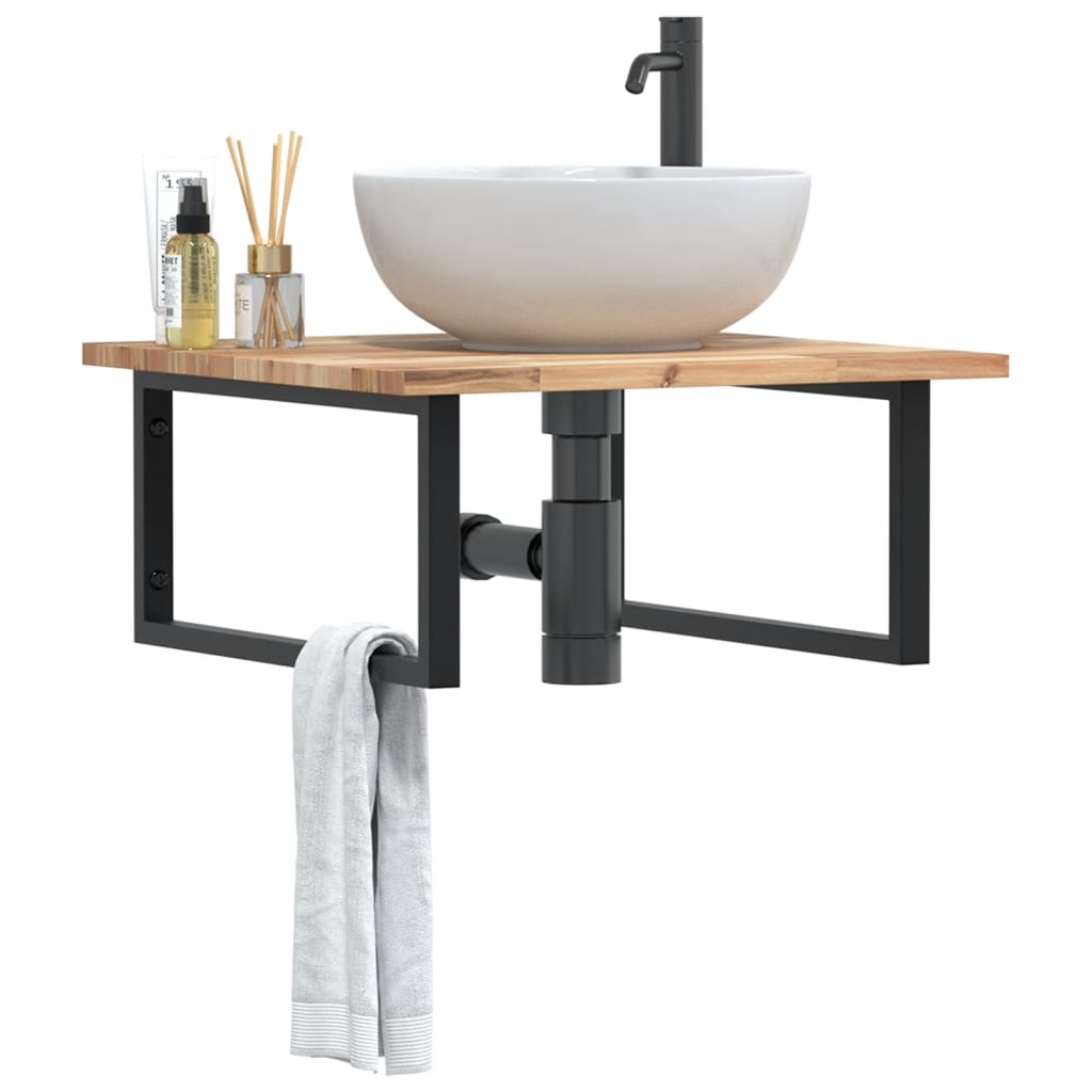 vidaXL Waschbeckenregal Wandmontage Stahl und Akazienholz