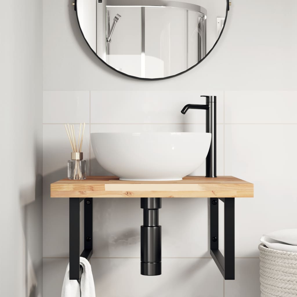 vidaXL Étagère de lavabo murale en acier et bois d'acacia