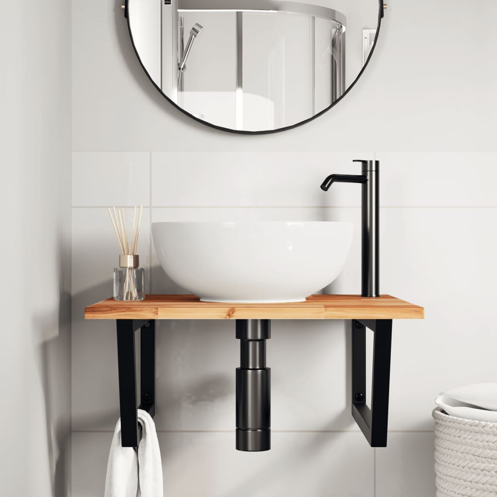 vidaXL Waschbeckenregal Wandmontage Stahl und Akazienholz