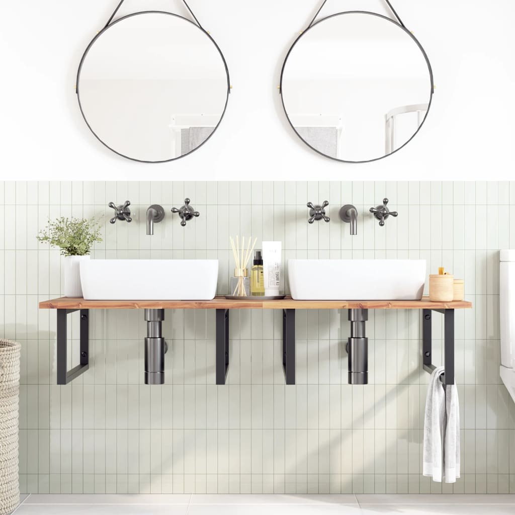 vidaXL Waschbeckenregal Wandmontage Stahl und Akazienholz