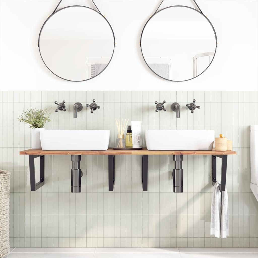 vidaXL Waschbeckenregal Wandmontage Stahl und Akazienholz