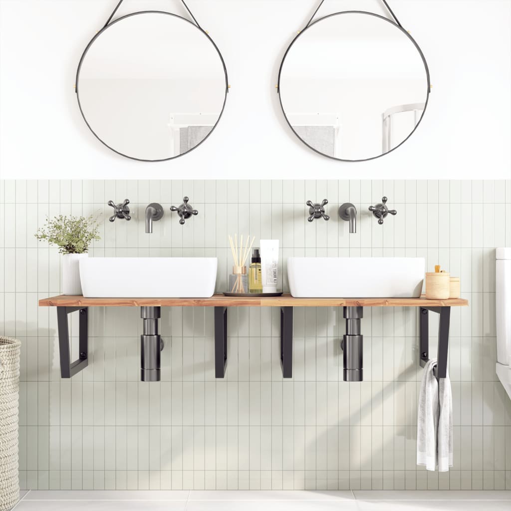 vidaXL Waschbeckenregal Wandmontage Stahl und Akazienholz
