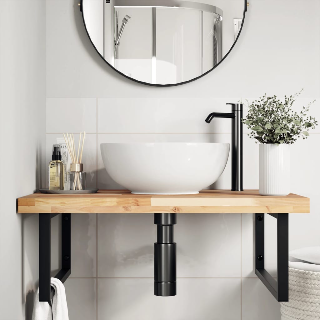 vidaXL Waschbeckenregal Wandmontage Stahl und Akazienholz