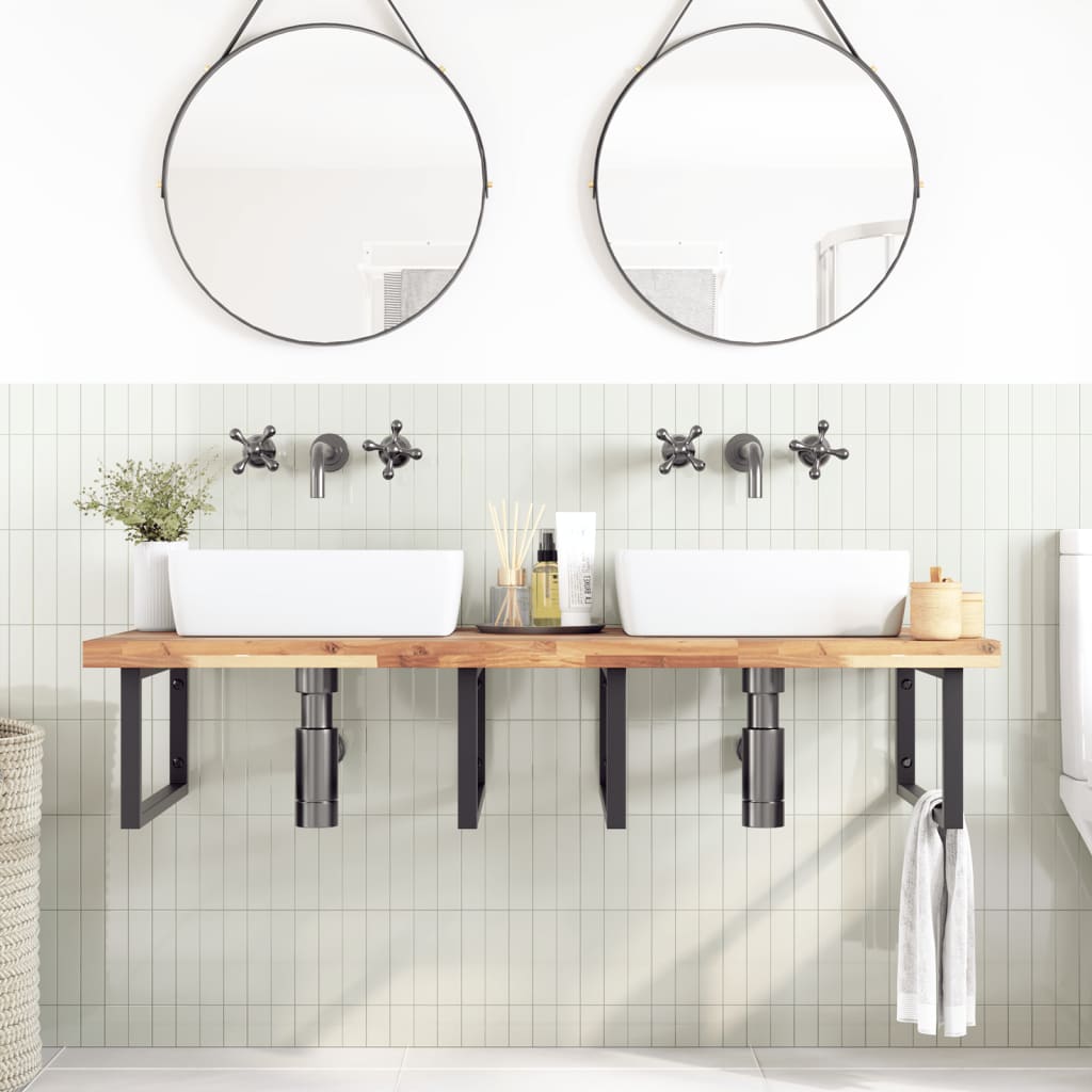 vidaXL Waschbeckenregal Wandmontage Stahl und Akazienholz