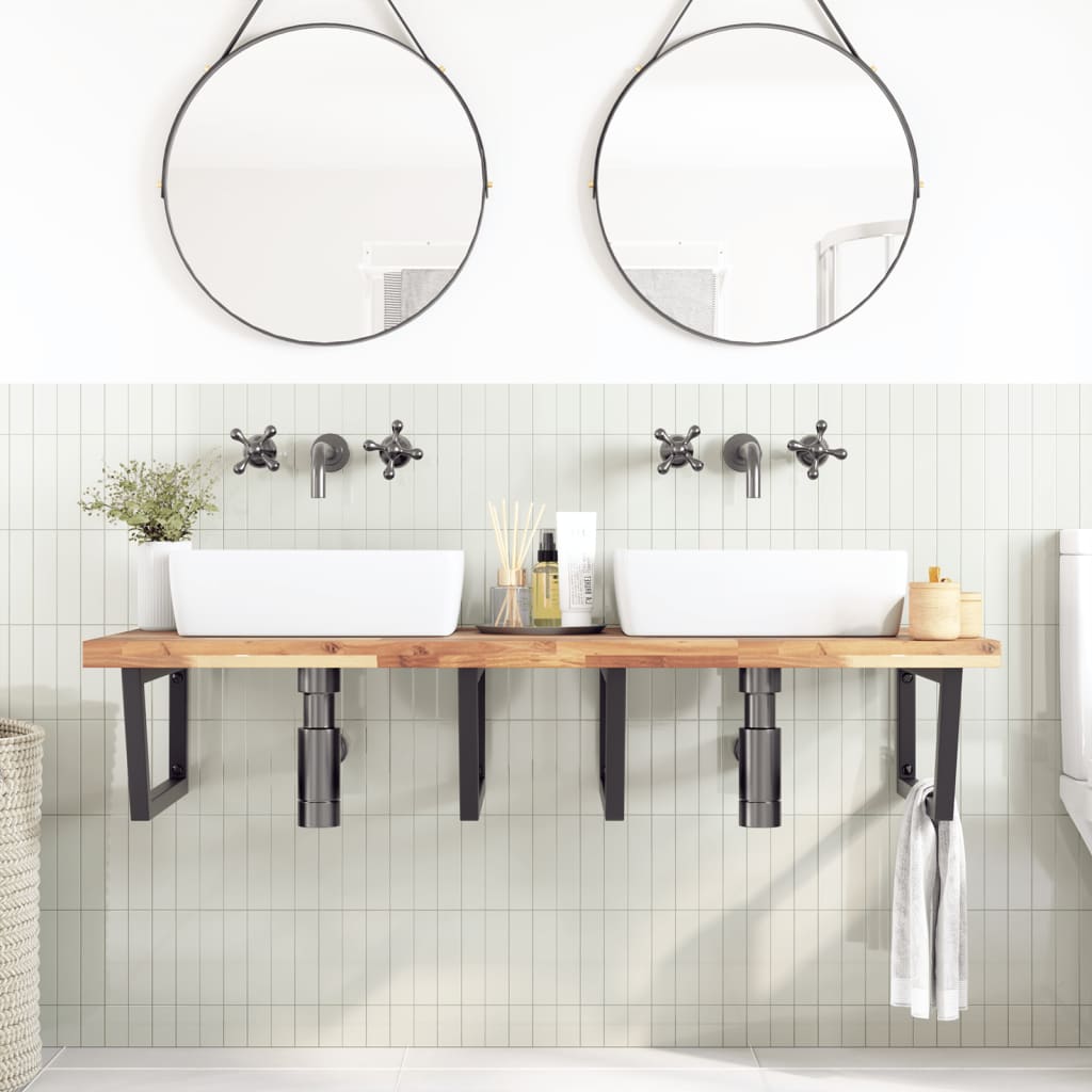 vidaXL Waschbeckenregal Wandmontage Stahl und Akazienholz