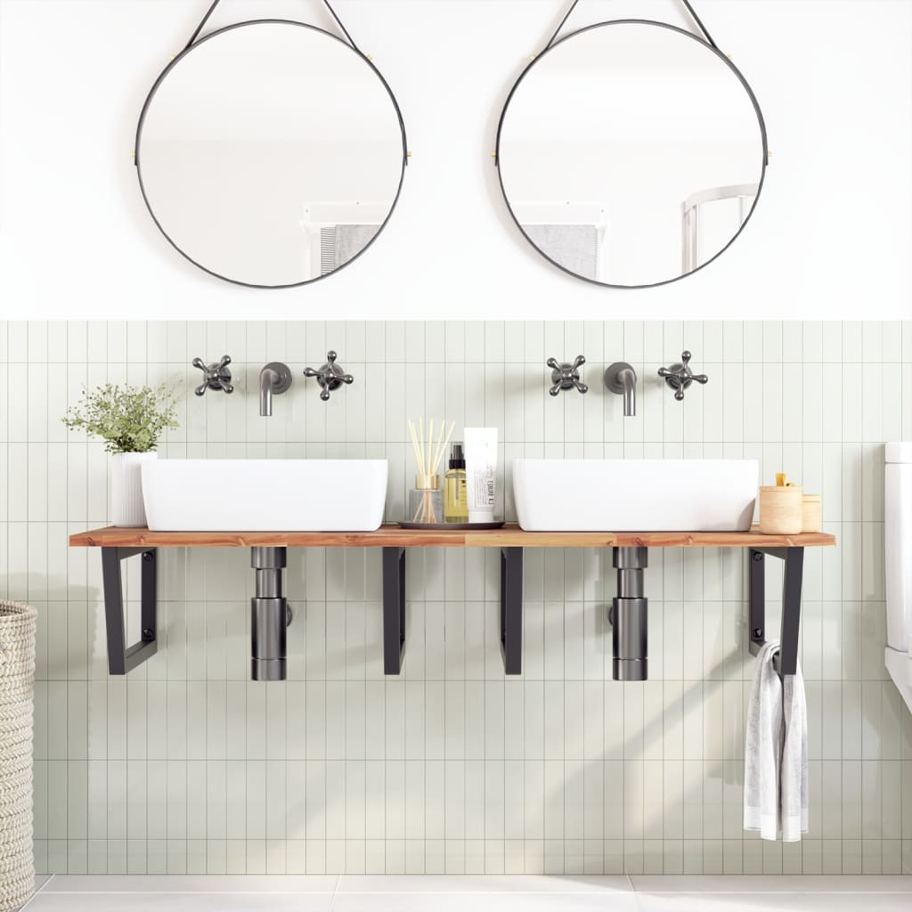 vidaXL Waschbeckenregal Wandmontage Stahl und Akazienholz