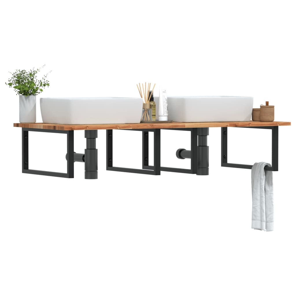 vidaXL Waschbeckenregal Wandmontage Stahl und Akazienholz