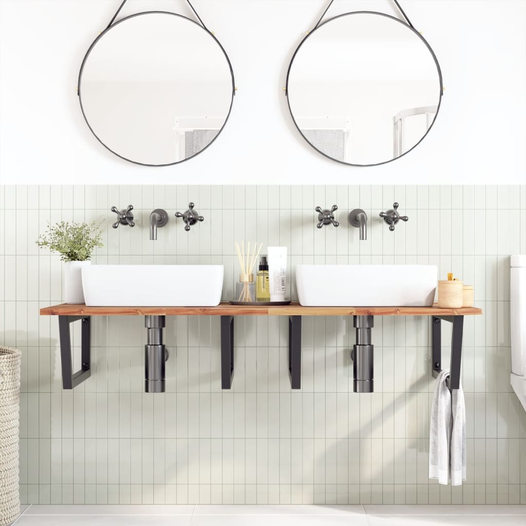 vidaXL Waschbeckenregal Wandmontage Stahl und Akazienholz