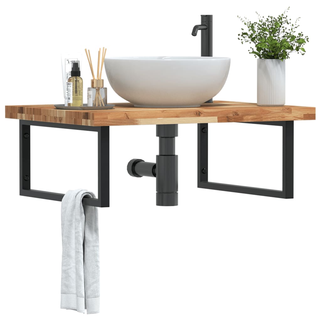 vidaXL Waschbeckenregal Wandmontage Stahl und Akazienholz