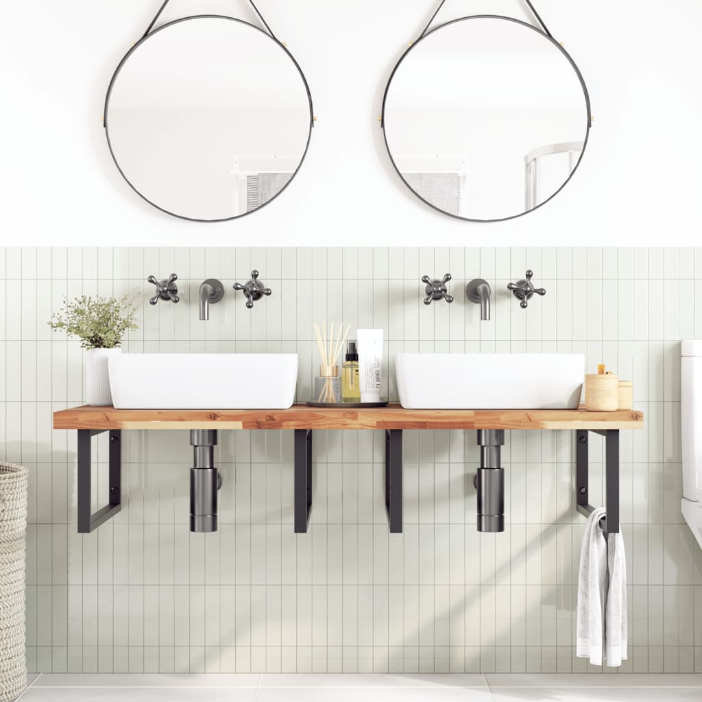vidaXL Waschbeckenregal Wandmontage Stahl und Akazienholz