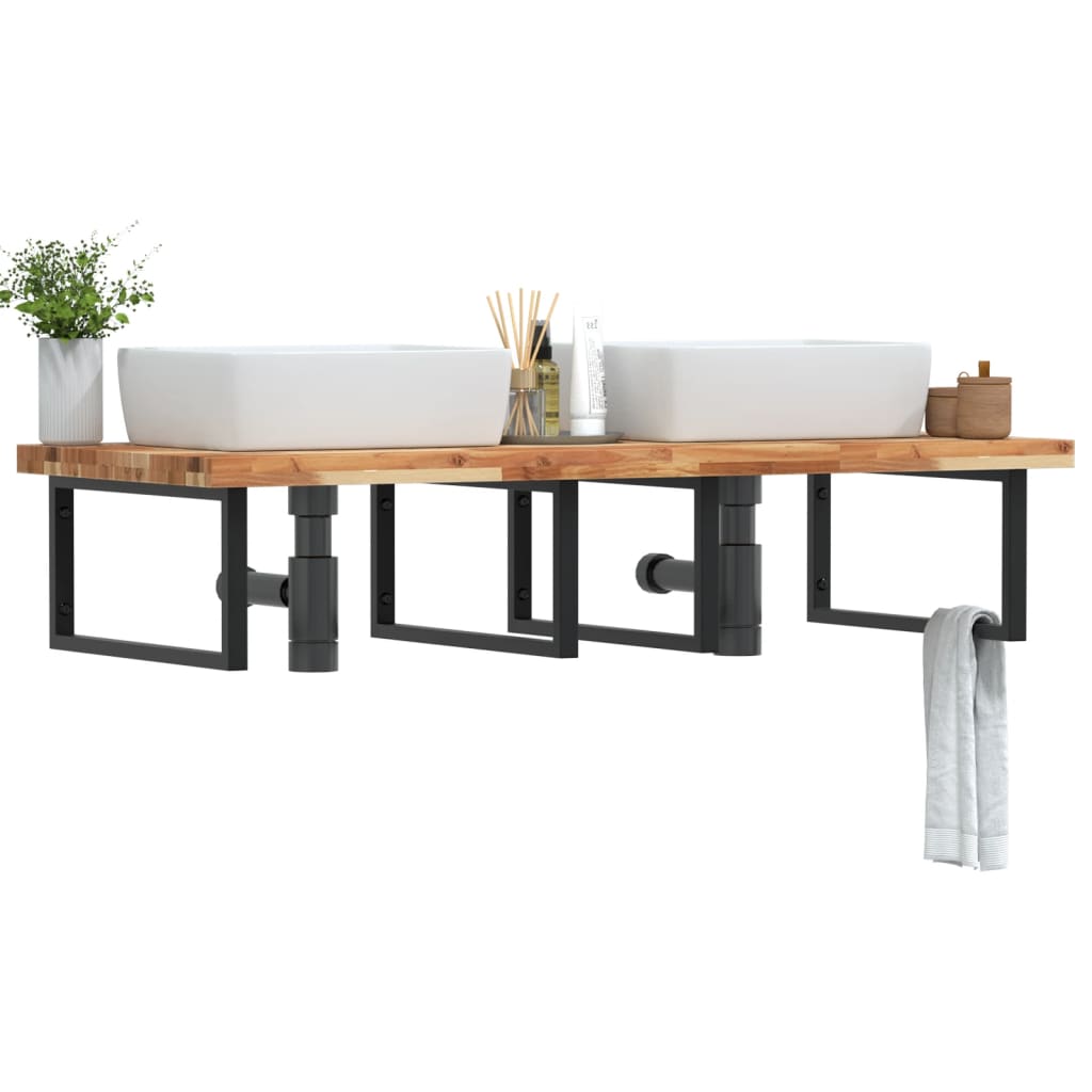 vidaXL Waschbeckenregal Wandmontage Stahl und Akazienholz