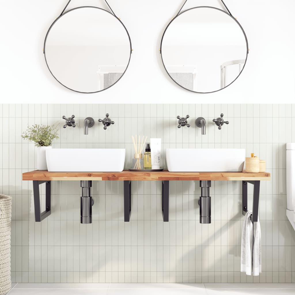 vidaXL Waschbeckenregal Wandmontage Stahl und Akazienholz