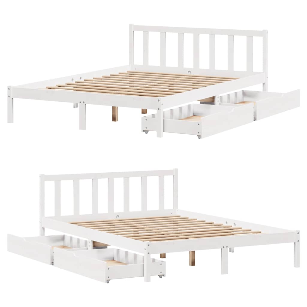 vidaXL Massivholzbett ohne Matratze Weiß 140x190 cm Kiefernholz