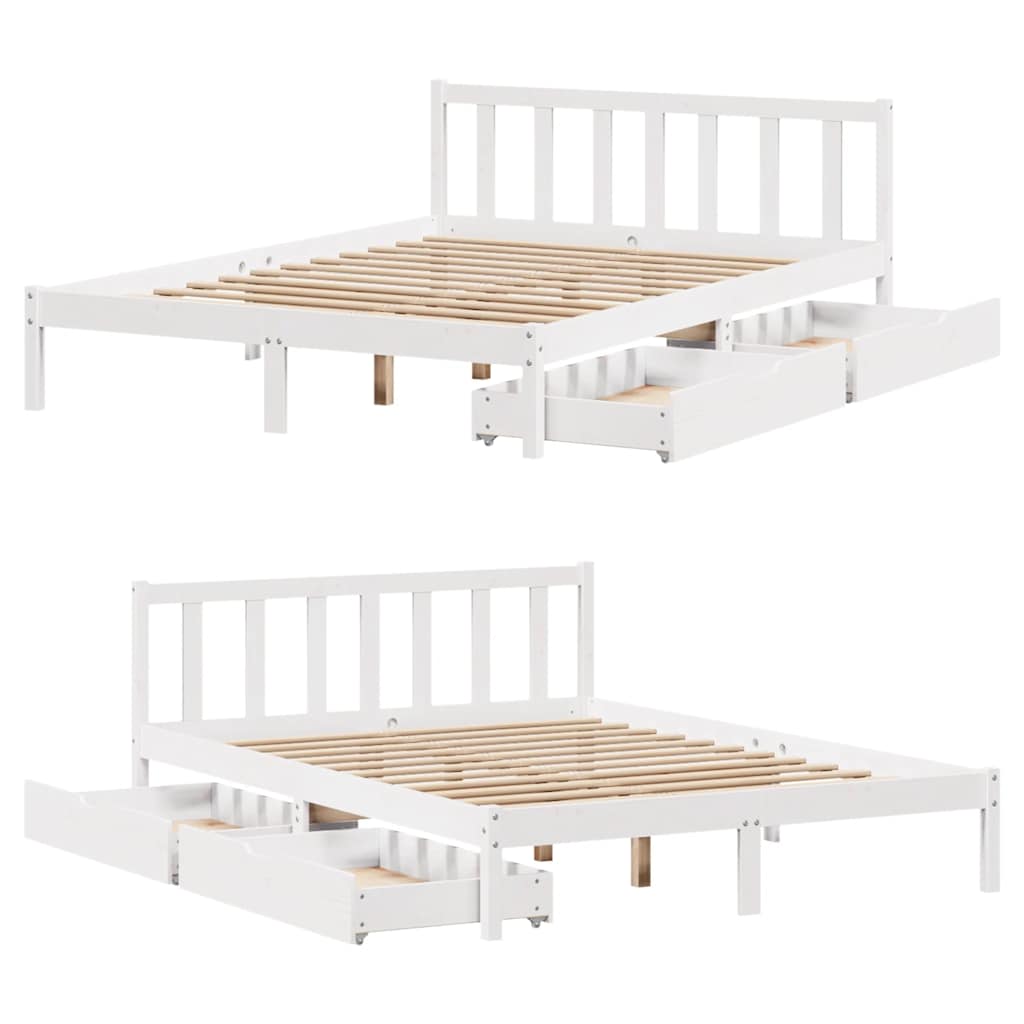 vidaXL Massivholzbett ohne Matratze Weiß 150x200 cm Kiefernholz
