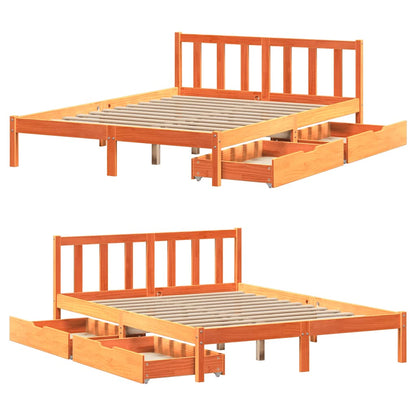 vidaXL Massivholzbett ohne Matratze Wachsbraun 140x190 cm Kiefernholz