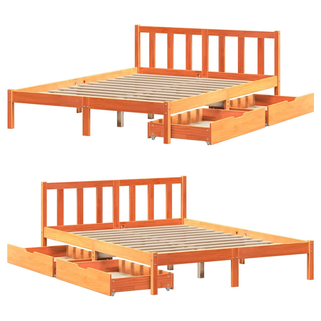 vidaXL Massivholzbett ohne Matratze Wachsbraun 120x200 cm Kiefernholz
