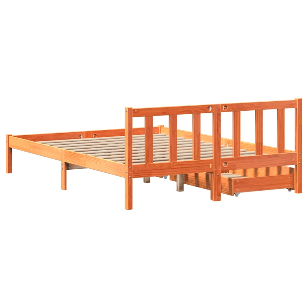 vidaXL Massivholzbett ohne Matratze Wachsbraun 140x200 cm Kiefernholz