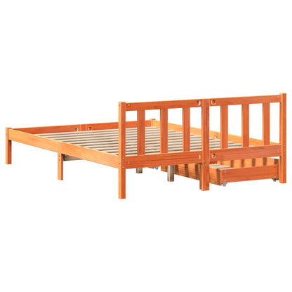 vidaXL Massivholzbett ohne Matratze Wachsbraun 140x200 cm Kiefernholz