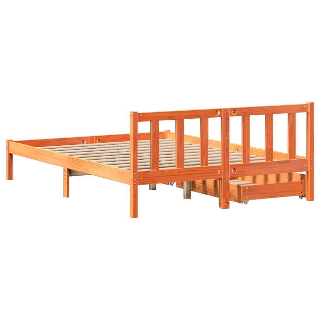 vidaXL Massivholzbett ohne Matratze Wachsbraun 160x200 Kiefernholz