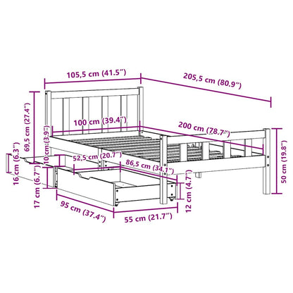 vidaXL Massivholzbett ohne Matratze 100x200 cm Kiefernholz