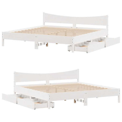 Massivholzbett mit Schubladen Weiß 200x200 cm Kiefer