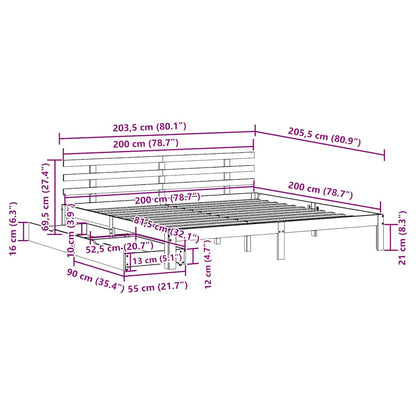Massivholzbett mit Schubladen 200x200 cm Kiefer