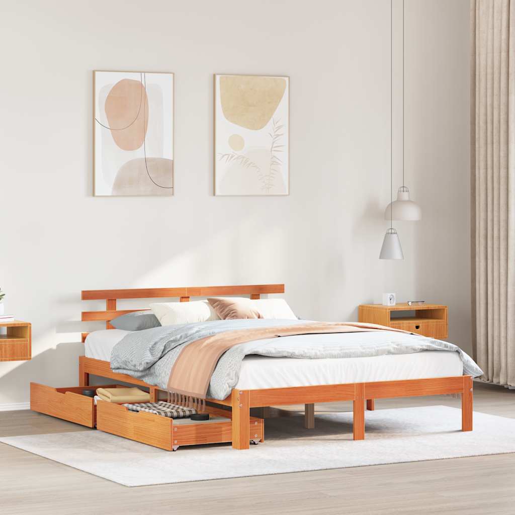 vidaXL Massivholzbett mit Schubladen Wachsbraun 120x190 cm Kiefer