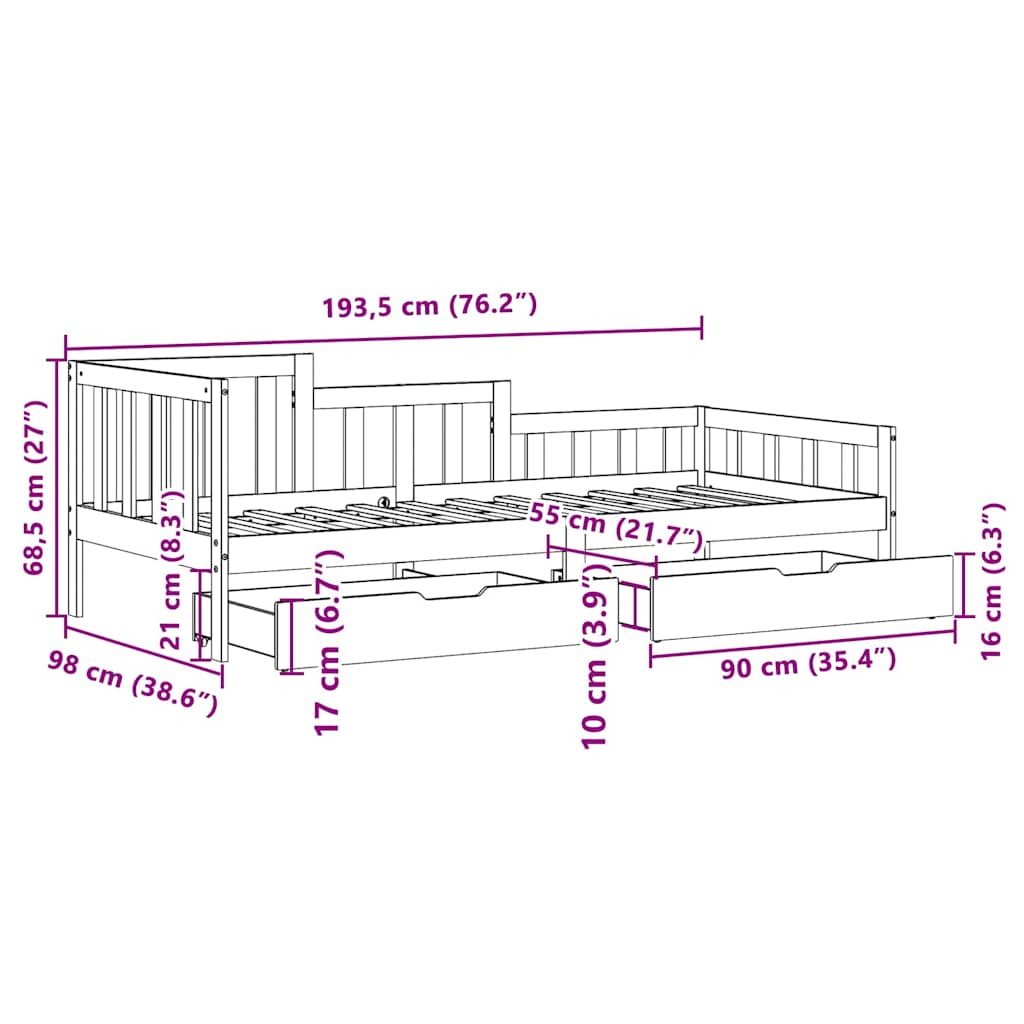 vidaXL Tagesbett mit Schubladen Weiß 90x190 cm Kiefernholz