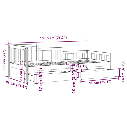 vidaXL Tagesbett mit Schubladen Weiß 90x190 cm Kiefernholz