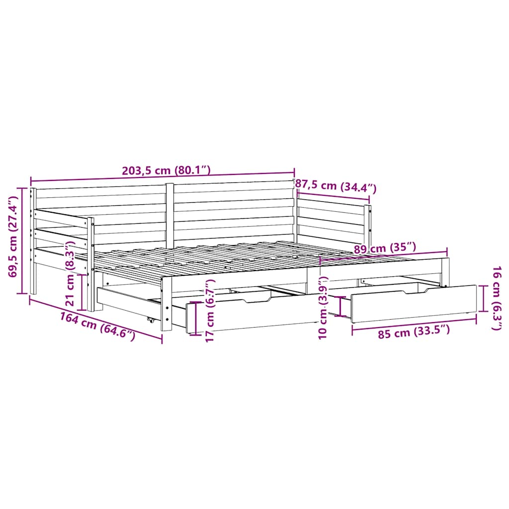 vidaXL Lit de repos extensible avec tiroirs sans matelas 80x200 cm