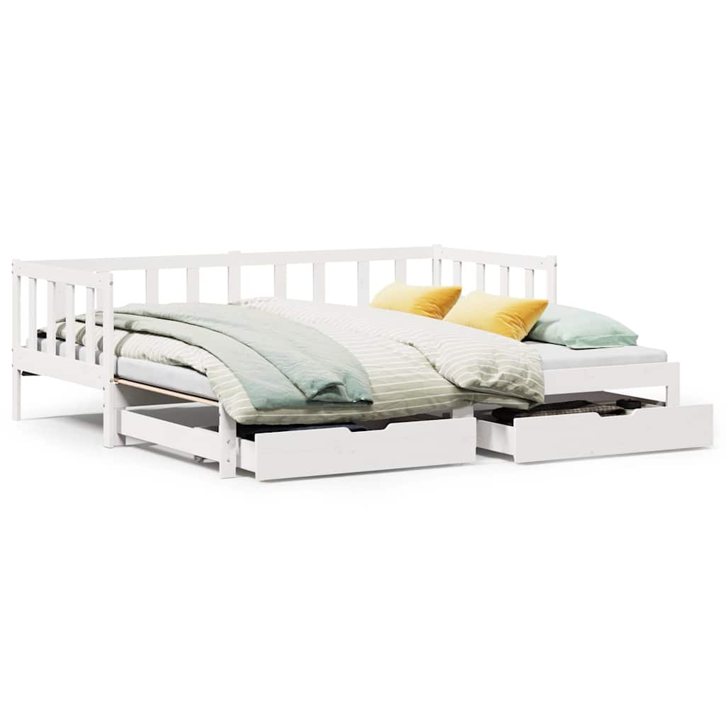 vidaXL Lit de jour extensible avec tiroirs sans matelas Blanc 90x200cm