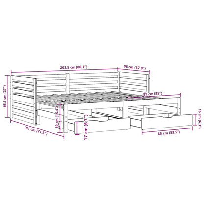 vidaXL Lit de repos avec tiroirs 90x200 cm Bois de pin massif