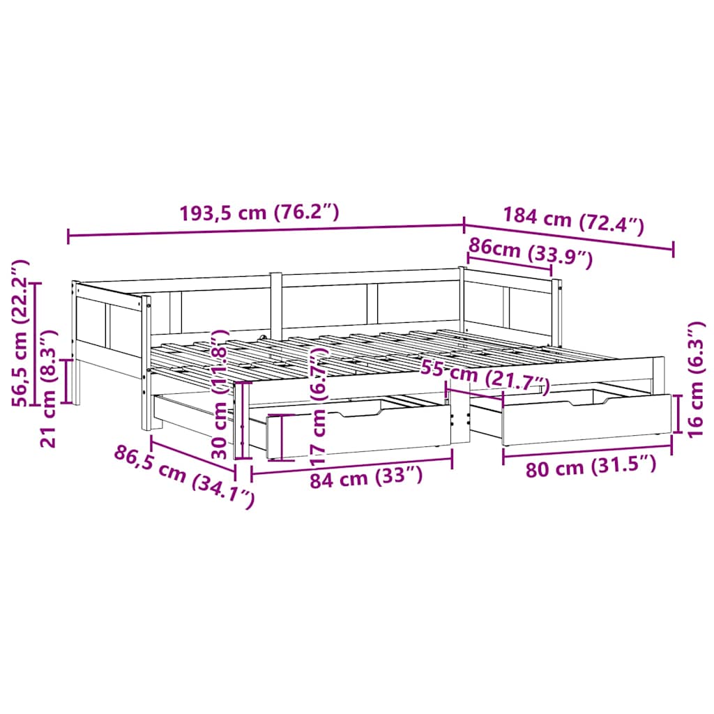 vidaXL Lit de jour extensible avec tiroirs sans matelas Blanc 90x190cm