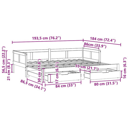 vidaXL Lit de jour extensible avec tiroirs sans matelas Blanc 90x190cm