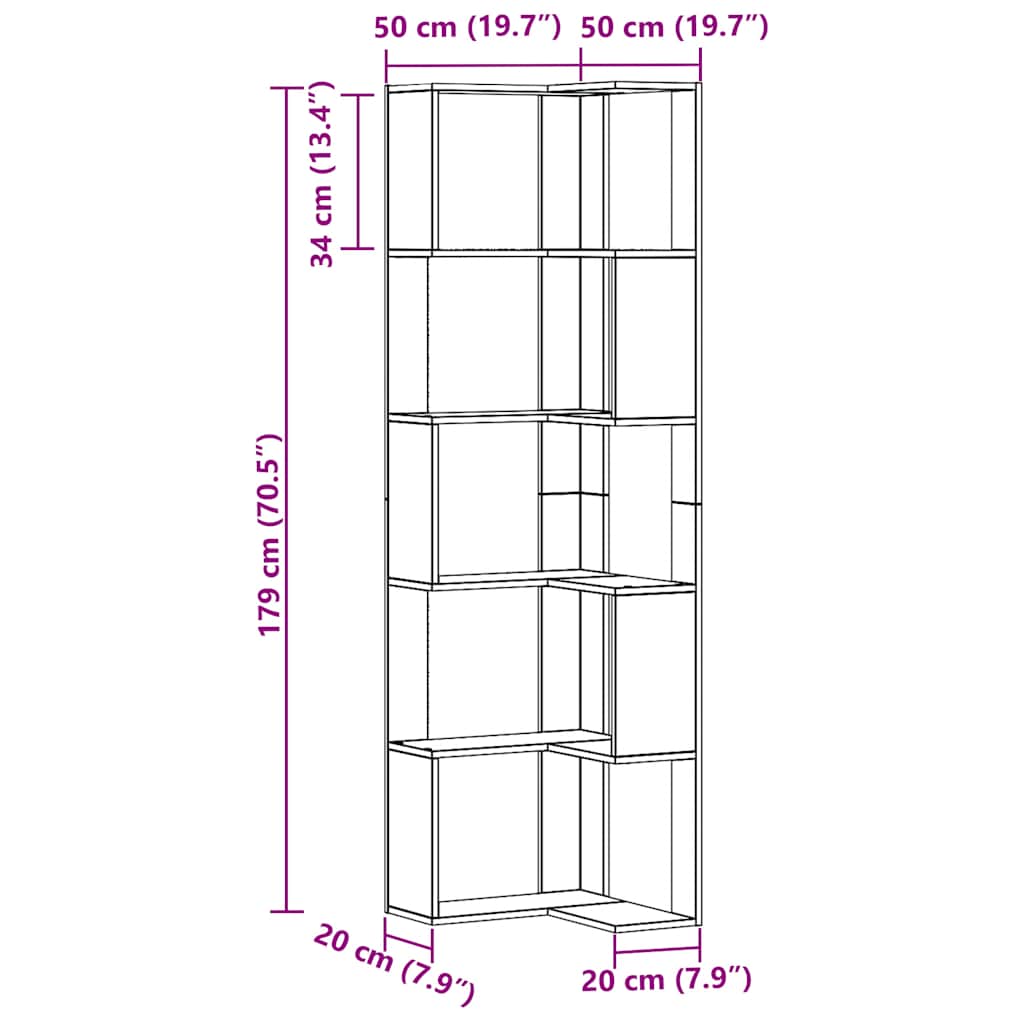 vidaXL Eck-Bücherregal 5 Böden Artisan-Eiche 50x50x179cm Holzwerkstoff