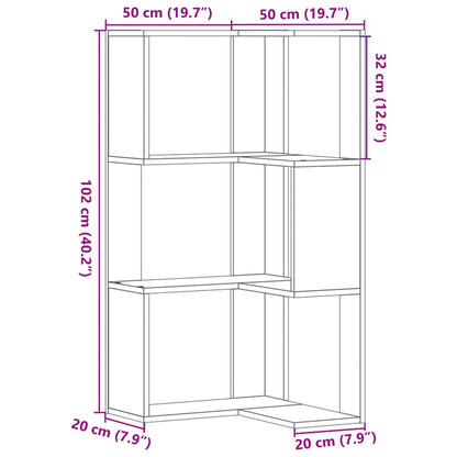 vidaXL Eck-Bücherregal 3 Böden Betongrau 50x50x102 cm Holzwerkstoff