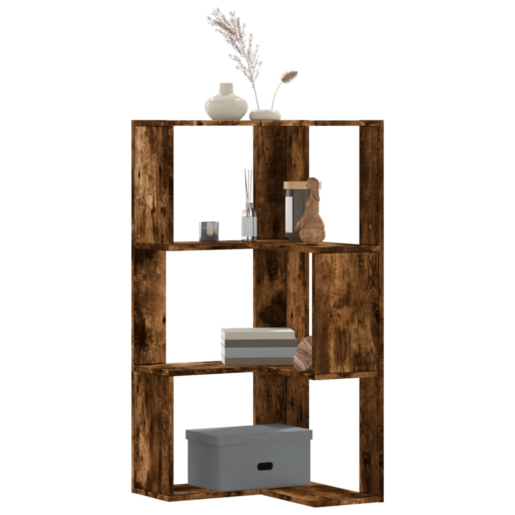 vidaXL Étagère d'angle 3 niveaux Chêne fumé 50x50x102 cm Bois d'ingénierie