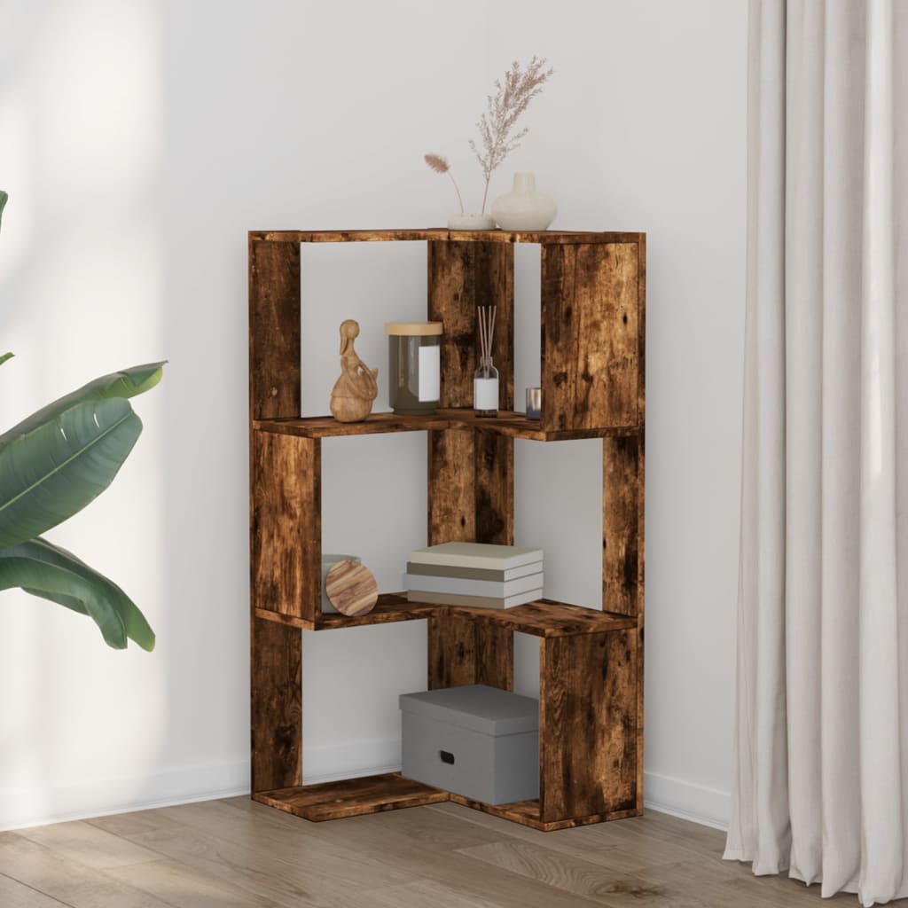 vidaXL Étagère d'angle 3 niveaux Chêne fumé 50x50x102 cm Bois d'ingénierie