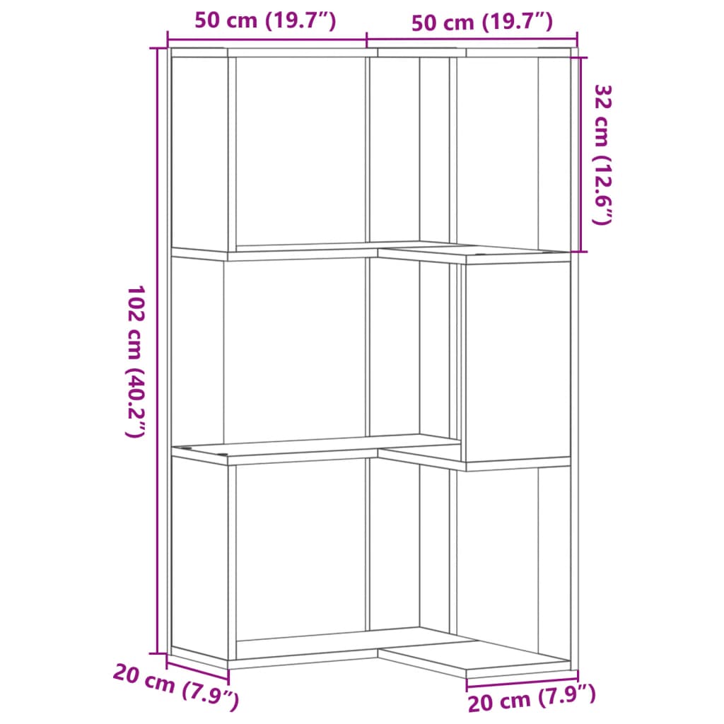 vidaXL Étagère d'angle 3 niveaux Chêne fumé 50x50x102 cm Bois d'ingénierie