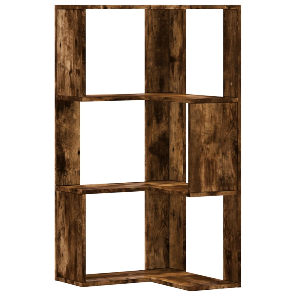 vidaXL Étagère d'angle 3 niveaux Chêne fumé 50x50x102 cm Bois d'ingénierie