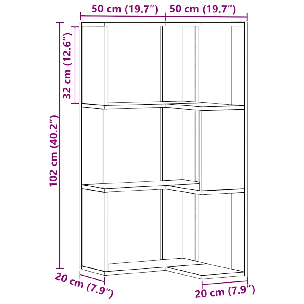 vidaXL Eck-Bücherregal 3 Böden Artisan-Eiche 50x50x102cm Holzwerkstoff