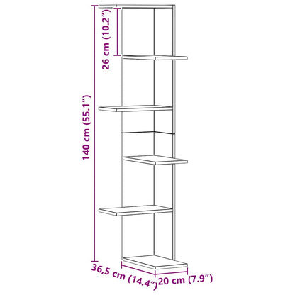 vidaXL Étagère d'angle murale chêne artisan 36,5x36,5x140 cm en bois d'ingénierie