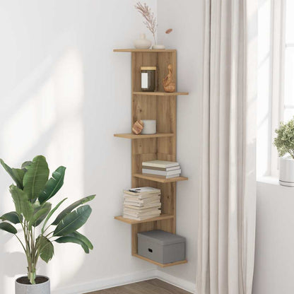 vidaXL Étagère d'angle murale chêne artisan 36,5x36,5x140 cm en bois d'ingénierie