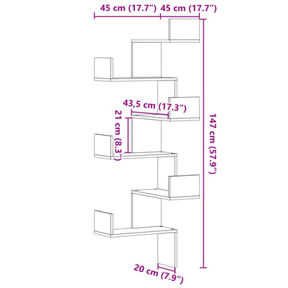 vidaXL Wand-Eckregal Betongrau 45x45x147 cm Holzwerkstoff